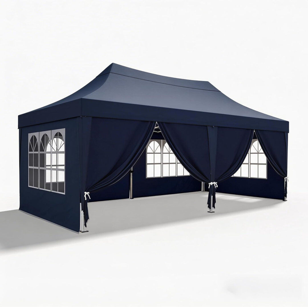 Quictent 3x6m Commercial Pop Up Gazebo with Sloped High Peak, Heavy Duty Event Shelter with Church Window Sides for Backyard, Parties, Vendor Booths-G Navy Blue