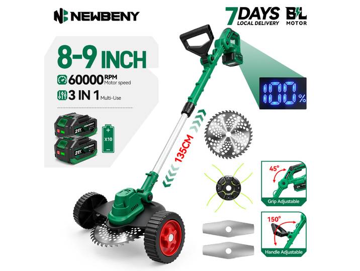NEWBENY Tondeuse à gazon électrique sans fil 3-en-1, débroussailleuse réglable, outil de jardinage pour batterie Makita 21V