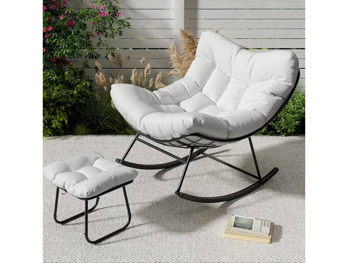 Chaise pivotante surdimensionnée, chaise pivotante extérieure en forme d'œuf avec repose-pieds, coussin épais pour salon intérieur et extérieur, terrasse de jardin