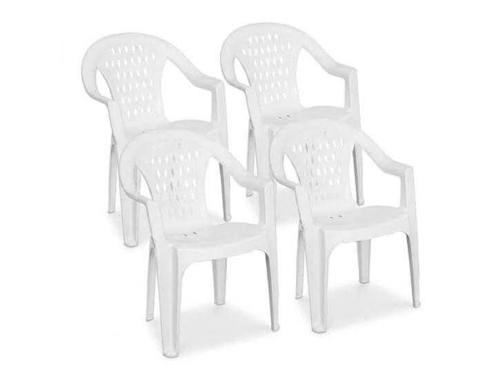 Tomaino - Set mit 4 Gartenstühlen aus Kunststoff, stapelbar - Stühle für den Außenbereich, robust und leicht, mit Drainage, ideal für Terrasse, Balkon, Bar (4, Weiß)