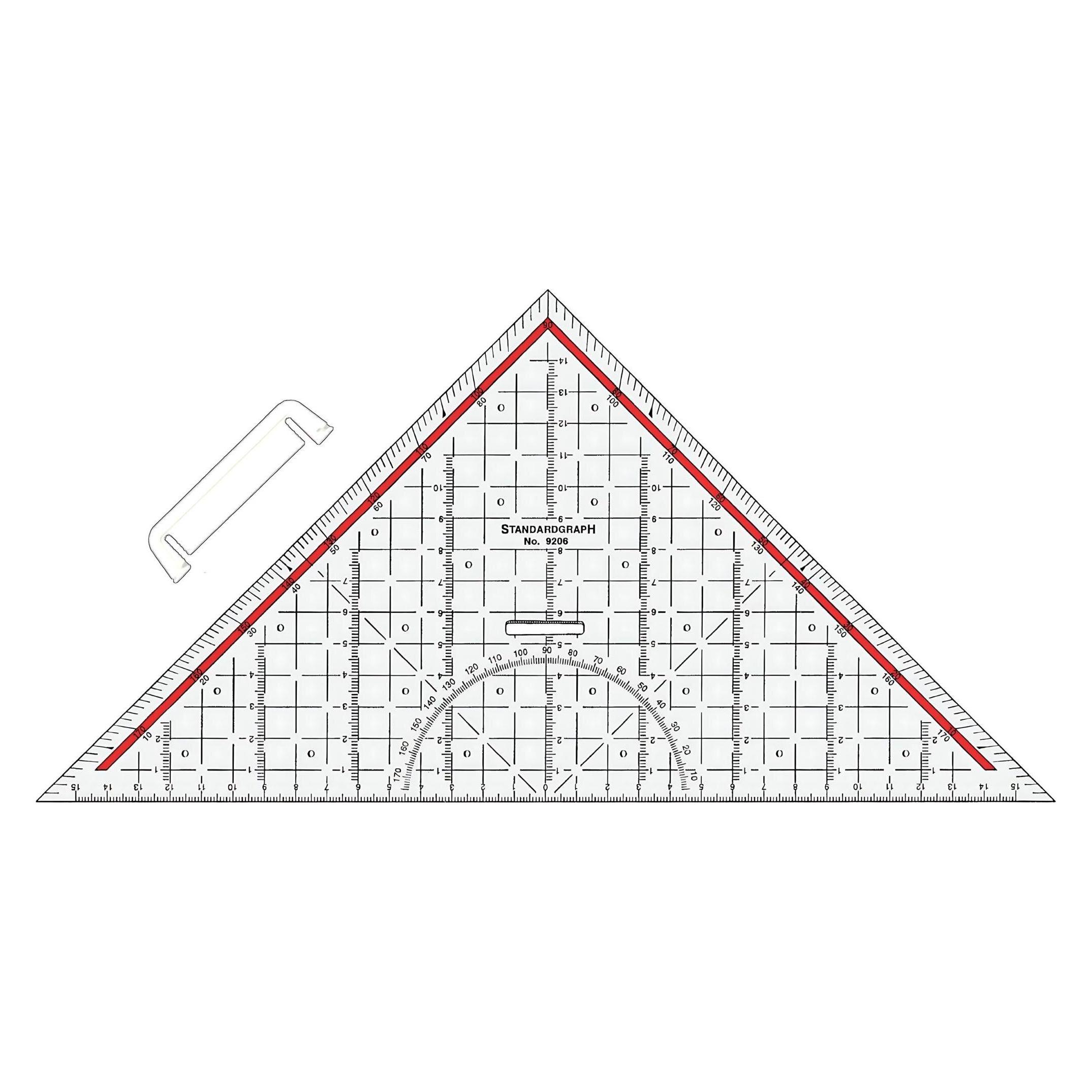 Standardgraph Zeichendreieck aus glasklarem Kunststoff mit abnehmbaren Griff und Facette, 32 cm (32 cm, Kunststoff) (9206-SG)