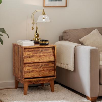 Nightstands Set of 2, Vintage Style Wooden Bedside Table with 2 Storage Drawers and Bevel Design, Mid Century Modern Side Table