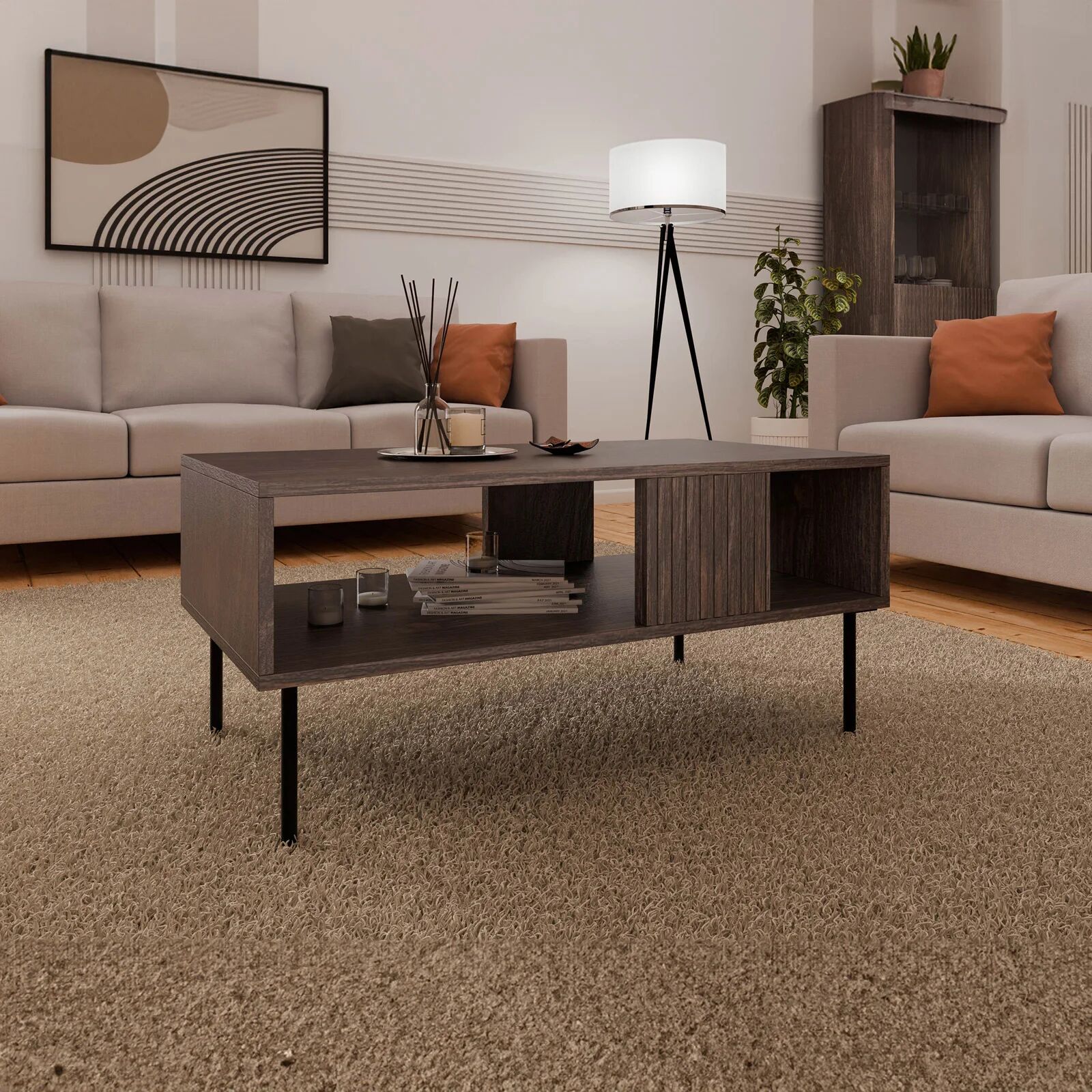 garneroarredamenti Tavolino da salotto 100x55cm noce cannettato Gabiot