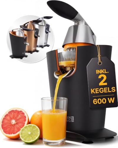 LEBENLANG Elektrische Citruspers 600W - RVS met RVS-kegel en BPA-vrij