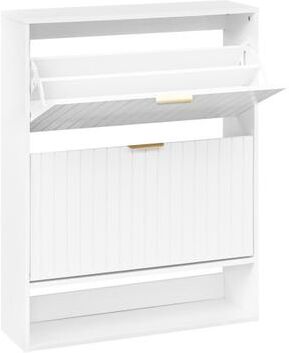 Costway Fluted Hidden Shoe Cabinet with 2 Flip Drawers and Open Storage-White