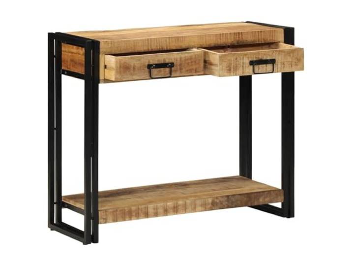 TEKGHUT Konsolentisch mit Regal Braun Massivholz Mango 90 x 33 x 75 cm Stahlrahmen, Schubladen, Flur, Wohnzimmer, Montageanleitung, Innenbereich