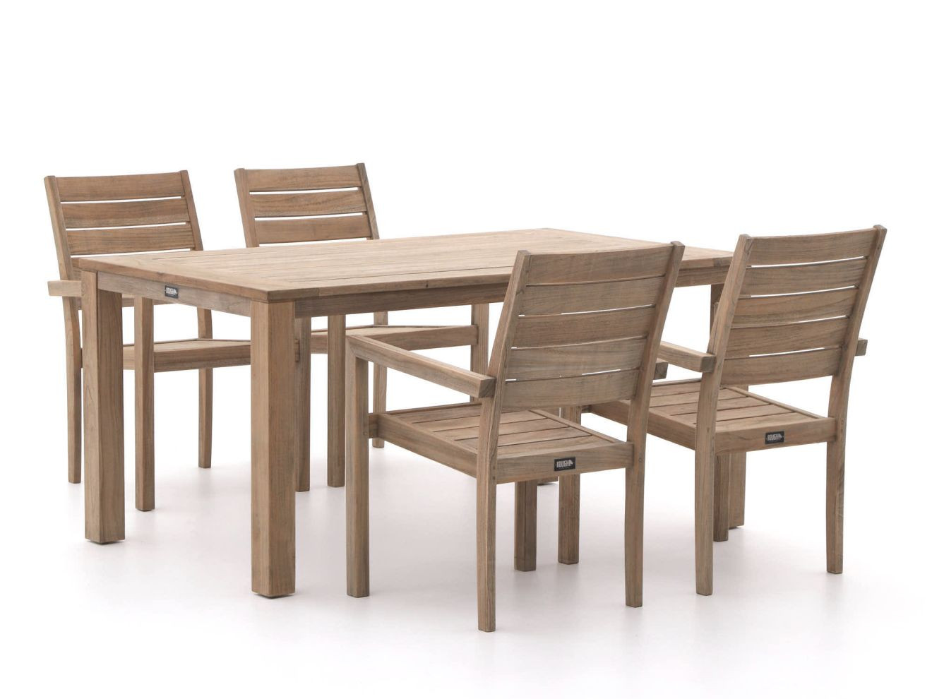ROUGH Furniture Diningset voor 4 personen van bruin teakhout