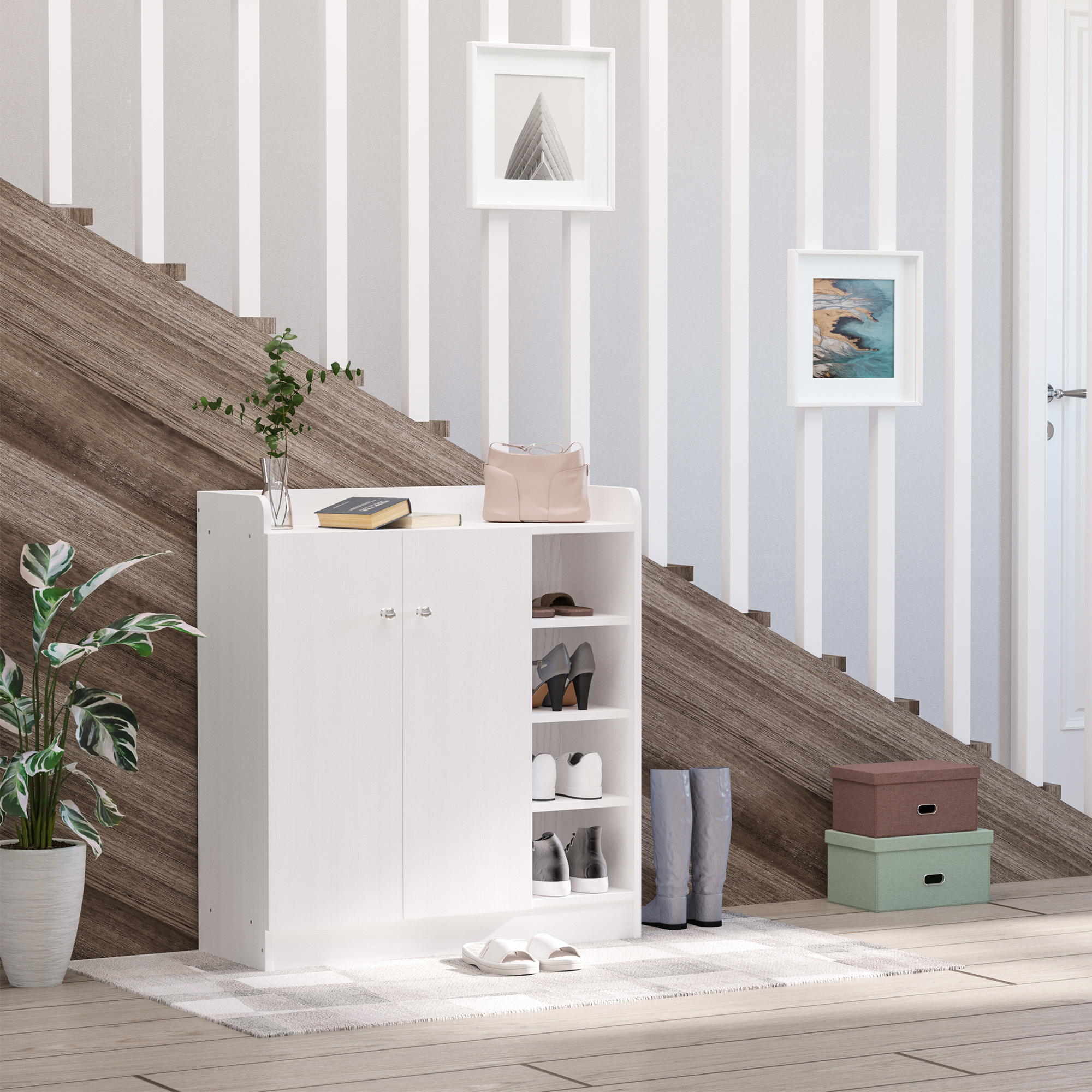 Homcom Mobile Portascarpe Mobile per Scarpe, 4 Ripiani. 1 Armadio, 83 cm x 30 cm x 90 cm, Bianco