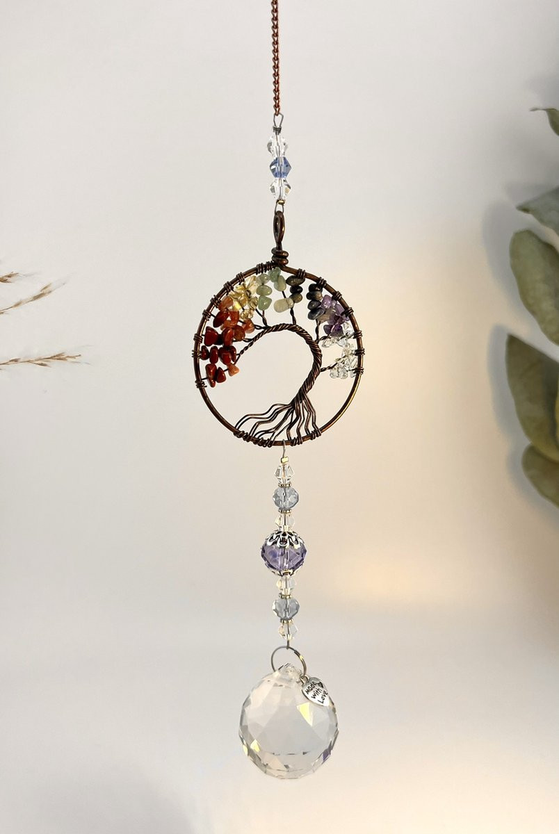 Cosy Casa Crystal Suncatcher Tree of Life - Ronde Kristallen Zonvanger voor Raamdecoratie
