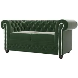 CHESTERFIELD-SOFA 2-Sitzer Nyx Flasche grün Samt