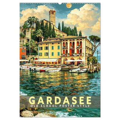 Gardasee - Old School Poster Style (Wandkalender 2027 DIN A2 hoch), CALVENDO Monatskalender