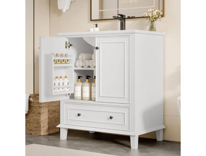 Meuble Sous Vasque Blanc Ceramique Meuble Salle De Bain FloraGrace Pour Salle De Bain 2 Portes 1 Tiroir 76x46x87cm