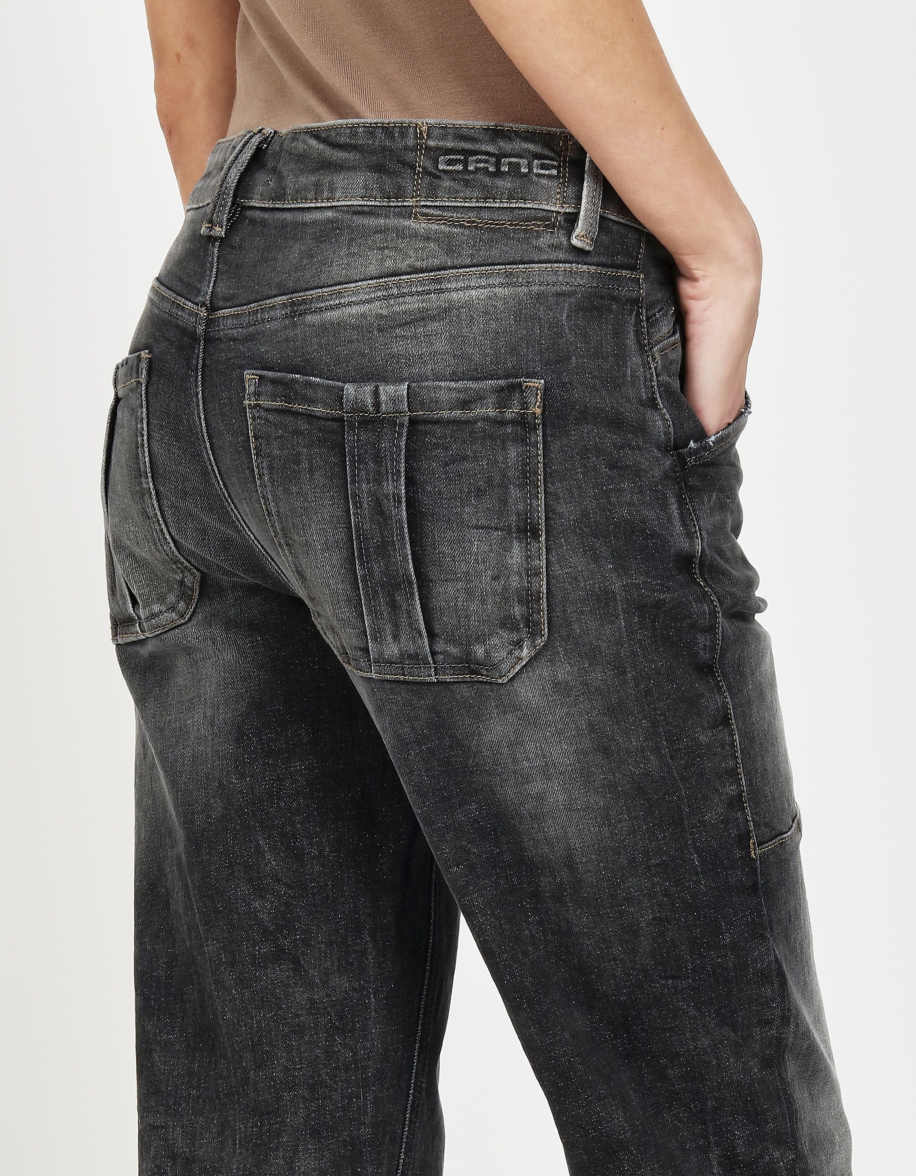 Straight-Jeans GANG "94THELMA WORKER", Damen, Gr. 29, N-Gr, grau (midgrau worn), Denim/Jeans, Obermaterial: 91% Baumwolle, 7% Polyester, 2% Elasthan, straight fit, Jeans Straight-Jeans, mit aufgesetzten Taschen und typischen Workerdetails midgrau worn 29,
