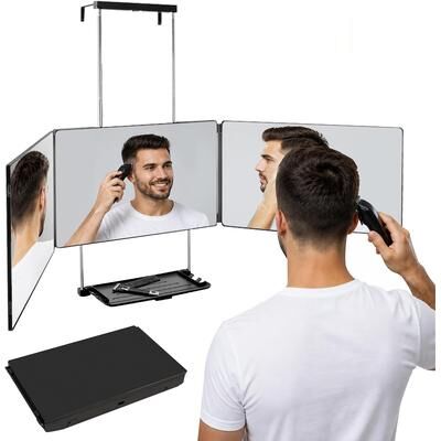 Fusion Finds Rechargeable Mirror With LED Lights & Shelf Self Haircut Mirror For Grooming & Makeup black with Led