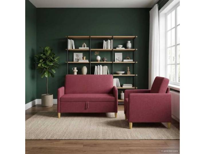 KTHLBRH Sofa-Set mit Stauraum, 2-teilig, Weinrot, Polyester Sitzerhöhung, Metallrahmen, abnehmbare Bezüge, 3-Sitzer, Verwendung im Innenbereich