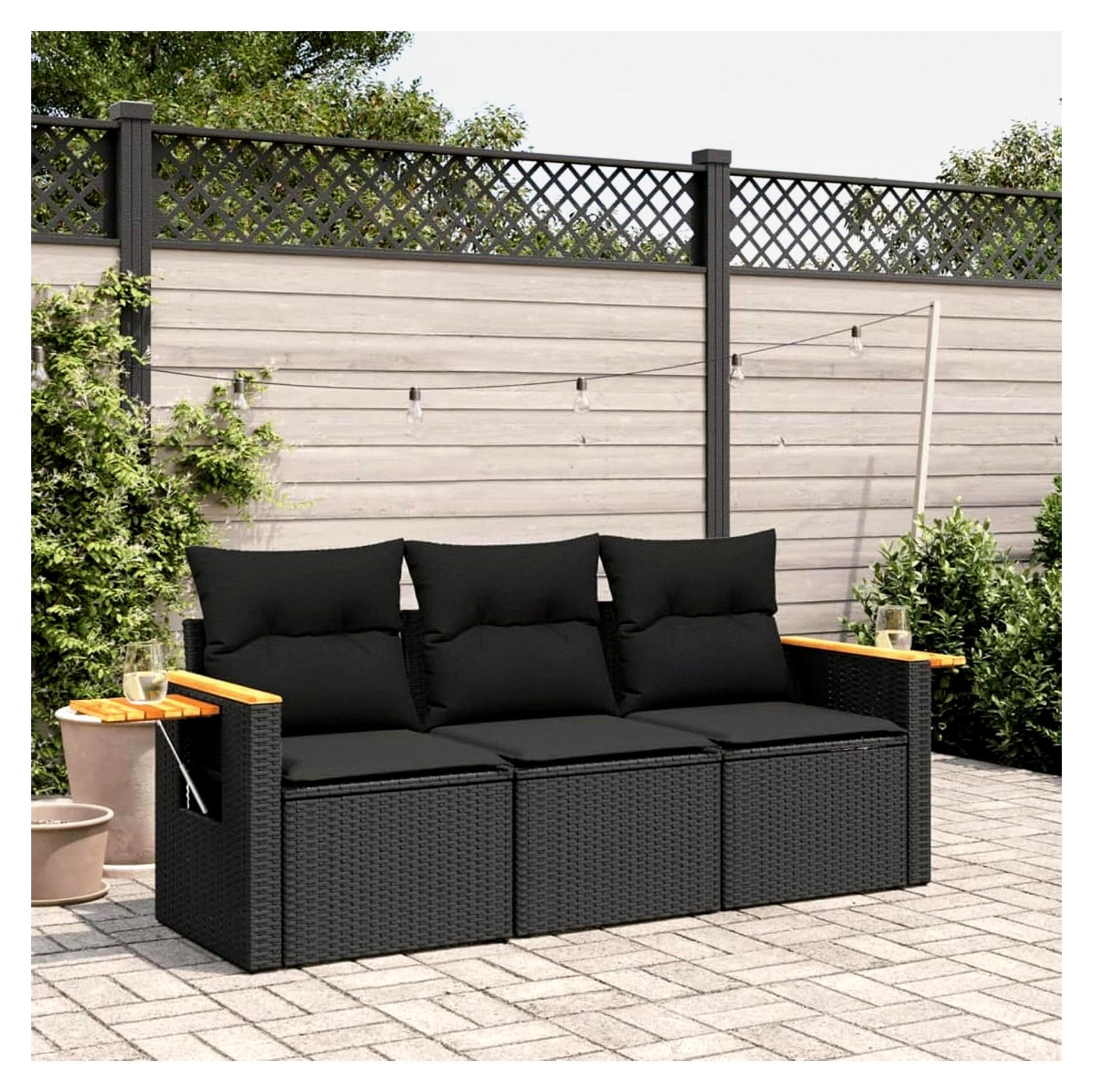 Gartensofa mit Stauraum für 3 Personen aus Rattan für Balkon und Garten