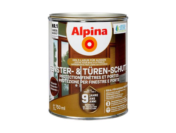 Alpina Holzlasur Fenster- und Türen-Schutz Palisander 0.75 l Seidenmatt