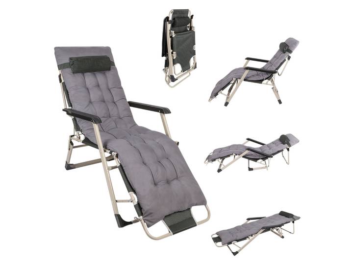 Chaise longue pliante, chaise longue de jardin avec dossier réglable, chaise de relaxation avec coussin