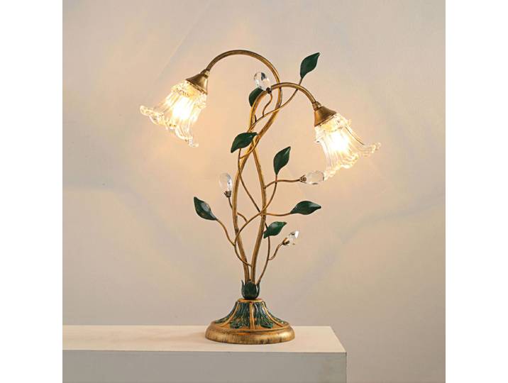 Français romantique fleur bureau E14 lumière décorative maison salon Table de chevet verre cuivre vert feuille LED lampes de Table