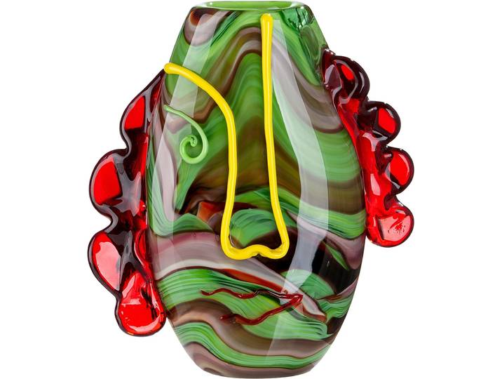 Tischvase GILDE Gesichtsvase Conturo , grün, rot, B:27cm H:30cm T:10cm, Glas, Vasen, Tischvase