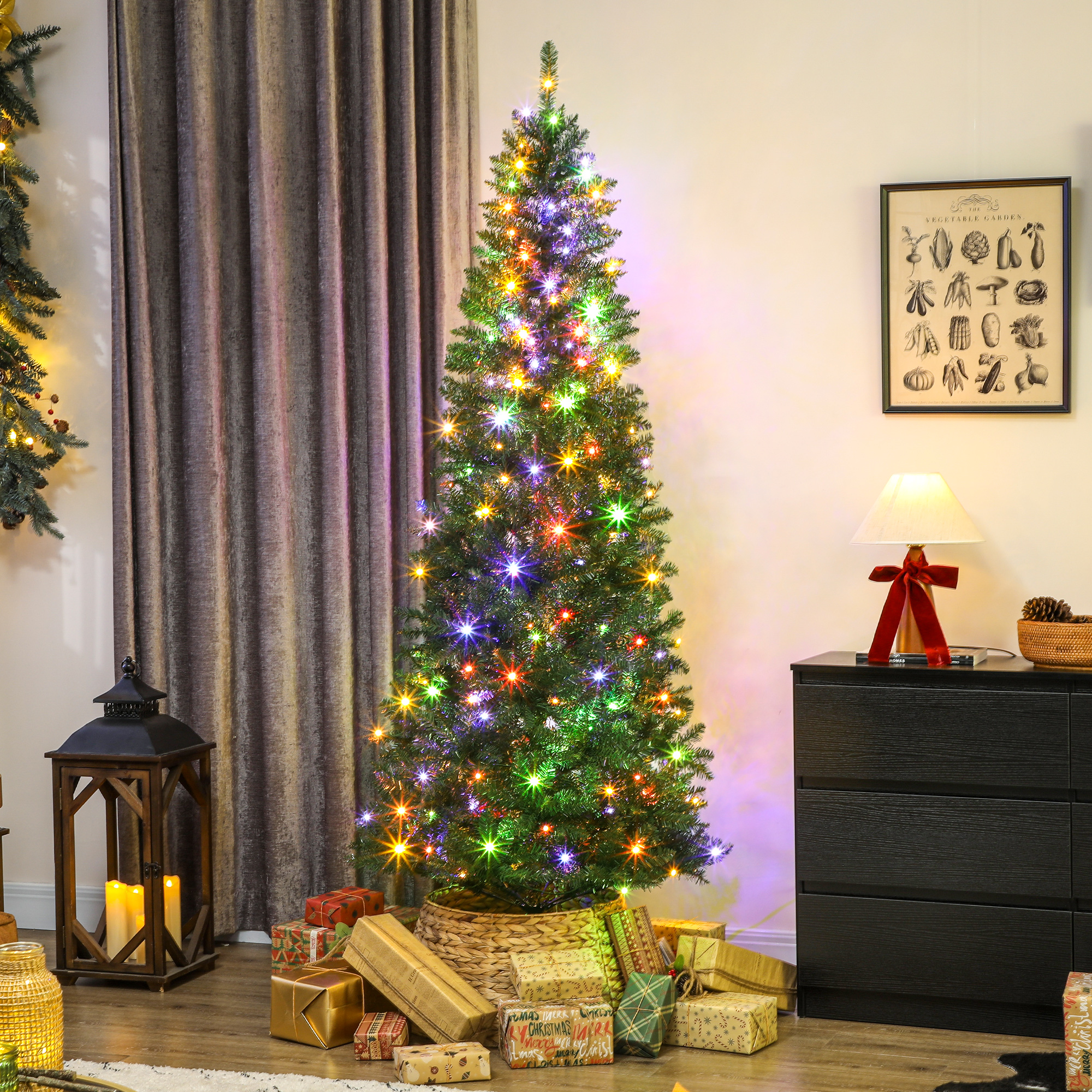 Homcom Albero di Natale 210 cm Illuminato con 350 Luci Bianche e Colorate, 9 Modalità di Illuminazione   Aosom Italy