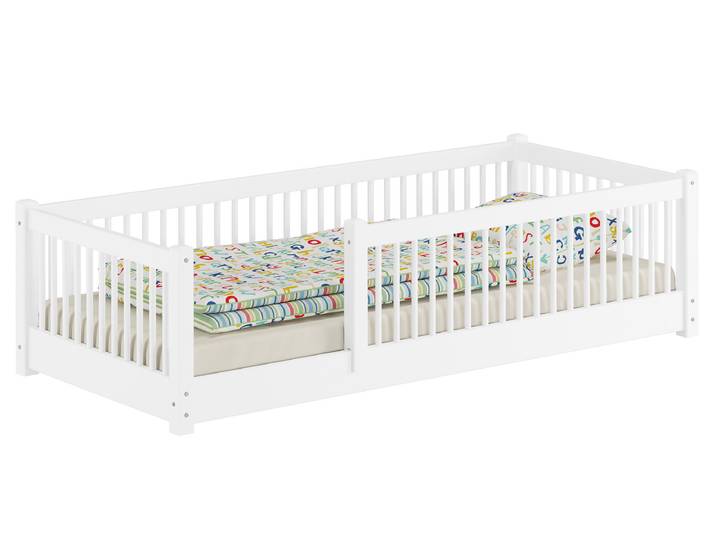 Weißes Niedriges Holz-Gitterbett 90 x 200 cm Kinderbett Kiefer Massiv