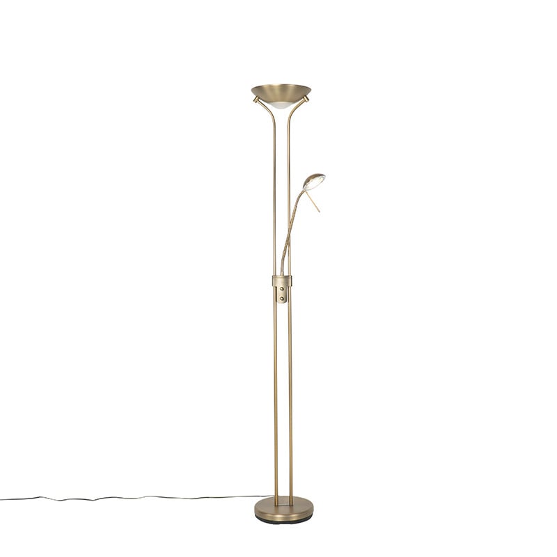 Qazqa Moderne Vloerlamp Brons met LED Leeslamp en Dimfunctie