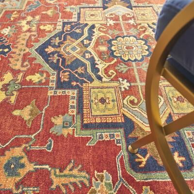 EXQUISITE RUGS Antique Weave Serapi Hand-knotted New Zealand Wool Rust/Blue Area Rug.
