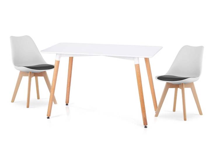 Weißes Esszimmerset 1 + 2, Tisch BERGEN 100 + Stühle von BALI MARK