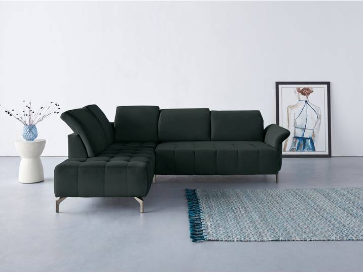 Ecksofa, Polyester, Dunkelgrün 260×220 cm, Kopfteilverstellung, Modern, Inosign