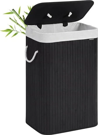 Songmics Bamboo Wäschekorb 72 l schwarz