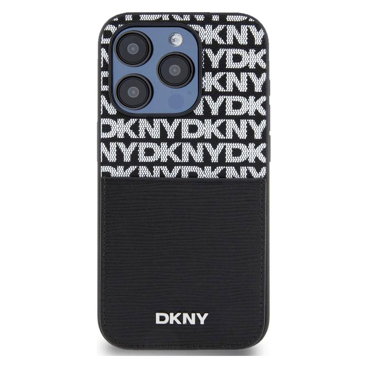 DKNY PU Leather Repeat Pattern Card Pocket Case for iPhone 15 Pro Black (Apple iPhone 15 Pro) (DKHCP15LPCRTHLK)