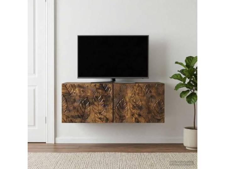 Wandmontierter TV-Schrank 98 x 41 x 30 cm Geräucherte Eiche Holzwerkstoff Holzwerkstoff, wandmontiert, 90°-Scharniere, vielseitig, pflegeleicht, Vintage-Feeling, Platzsparend