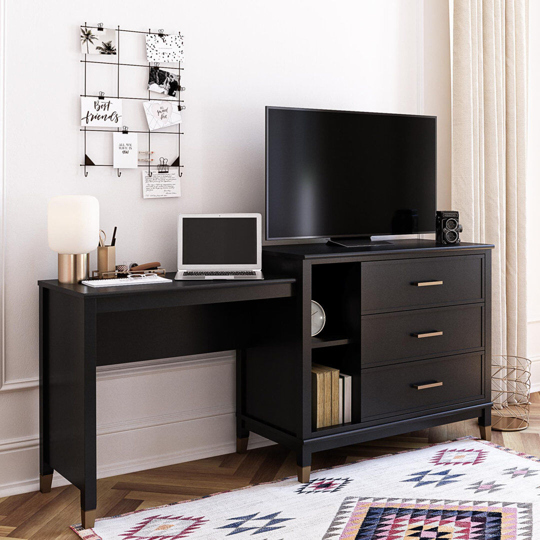 Canora Grey Tolland Secretary Desk Black 850cm H X 184cm W X 50cm D