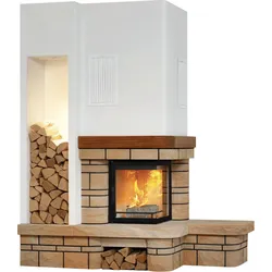 Natursteinkamin 4/13.0 5 kW - Naturstein - Radiante 500/57K-E - mit Balken - Bank rechts