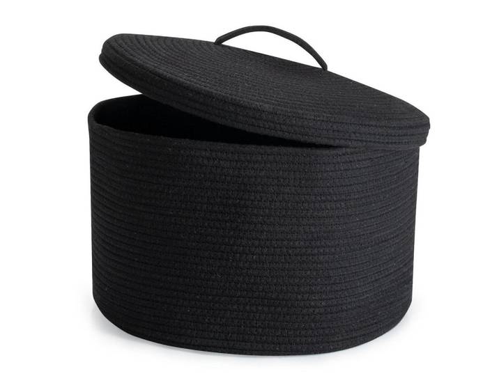 Wäschekorb mit Deckel 32L Baumwollseil Schwarz 40 x 25 cm, 40x25x40 cm, Haushalt & Reinigung, Wäschepflege, Wäschekörbe & Wäschetonnen