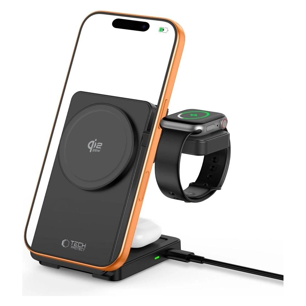 Tech-Protect A56 3IN1 MAGNETIC MAGSAFE WIRELESS CHARGER 25W QI2.2 BLACK (25 W) (5906302324415)