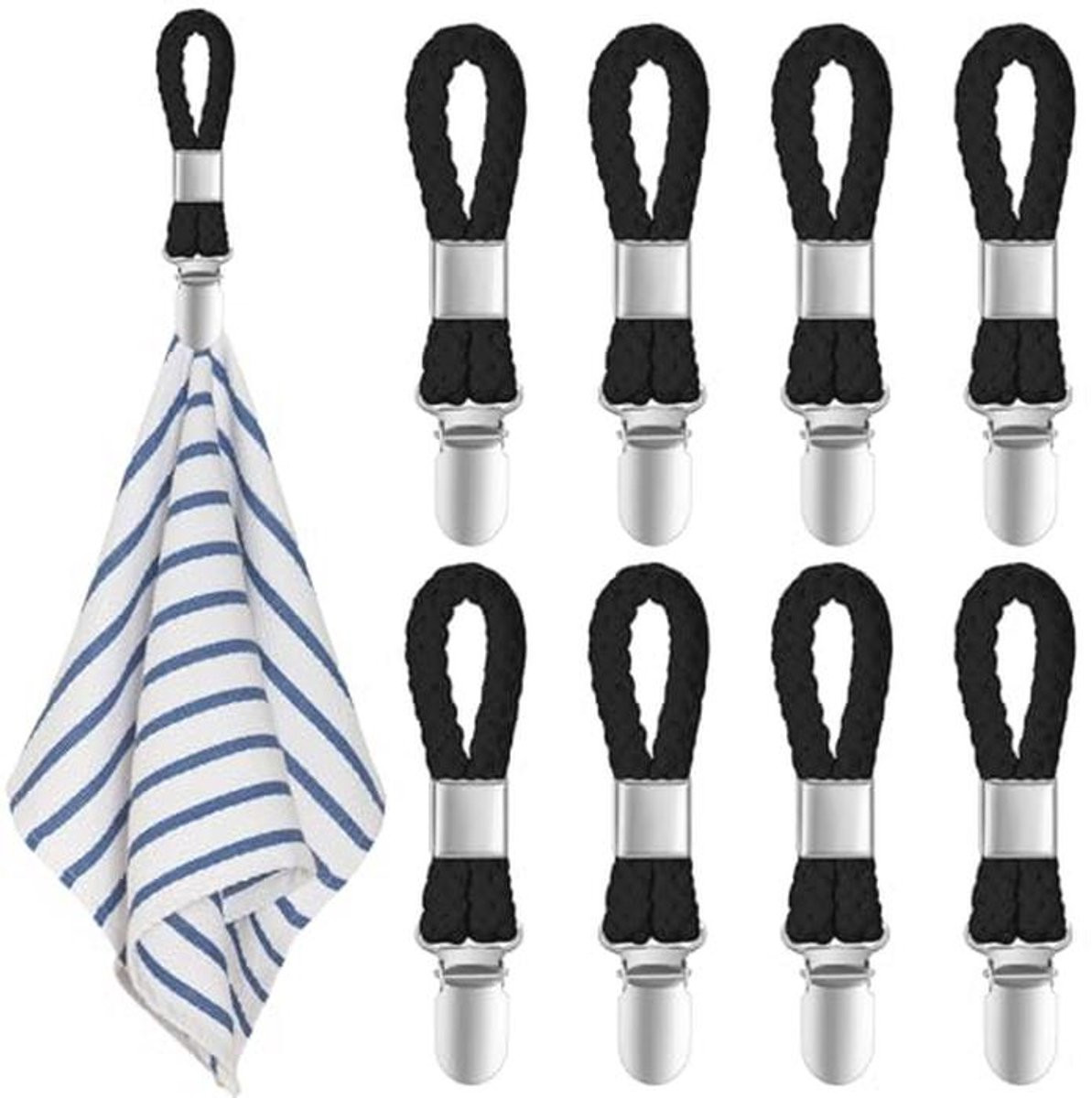 8 Handdoekclips voor Keuken en Badkamer - Handdoekhangers met Lussen