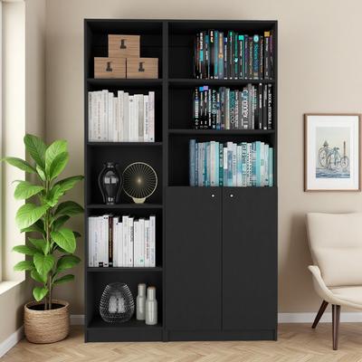 ZWYO HOSIMU 42in Manufactured Wood 2-Piece Bookcase Set with 8 Shelves & Double-Door Cabinet, Display Rack Set with Compact Desig
