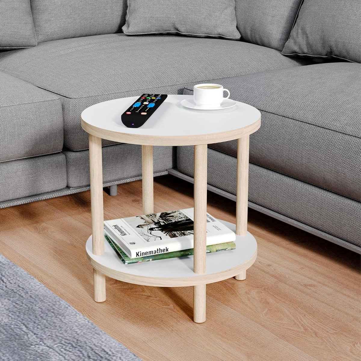 Witte ronde bijzettafel met twee legplanken, Diameter: 42,5 cm