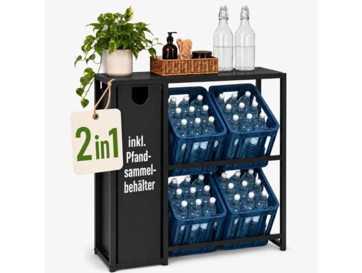 DanDiBo Getränkekistenregal 4 Kisten mit Ablage Pfandflaschen Sammelbehälter 2 in 1 Metall Schwarz 96647 Getränkeregal Behälter Kistenregal Getränkekistenhalter Getränke Regal
