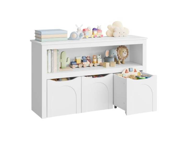 WOLTU Kinderregal Spielzeugaufbewahrung mit Rollen Aufbewahrungsschrank; Spielzeugschrank; Kinderzimmer; 100 x 30 x 59.5 cm; Weiß