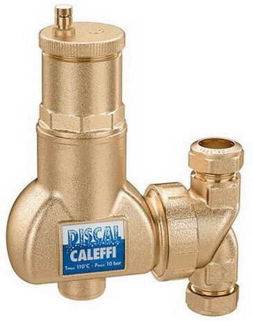 Caleffi Discal Mikroblasenabscheider 551702 Ø 22mm Klemmverschraubung, Messing-Gehäuse, für horizontale und vertikale Rohrleitungen