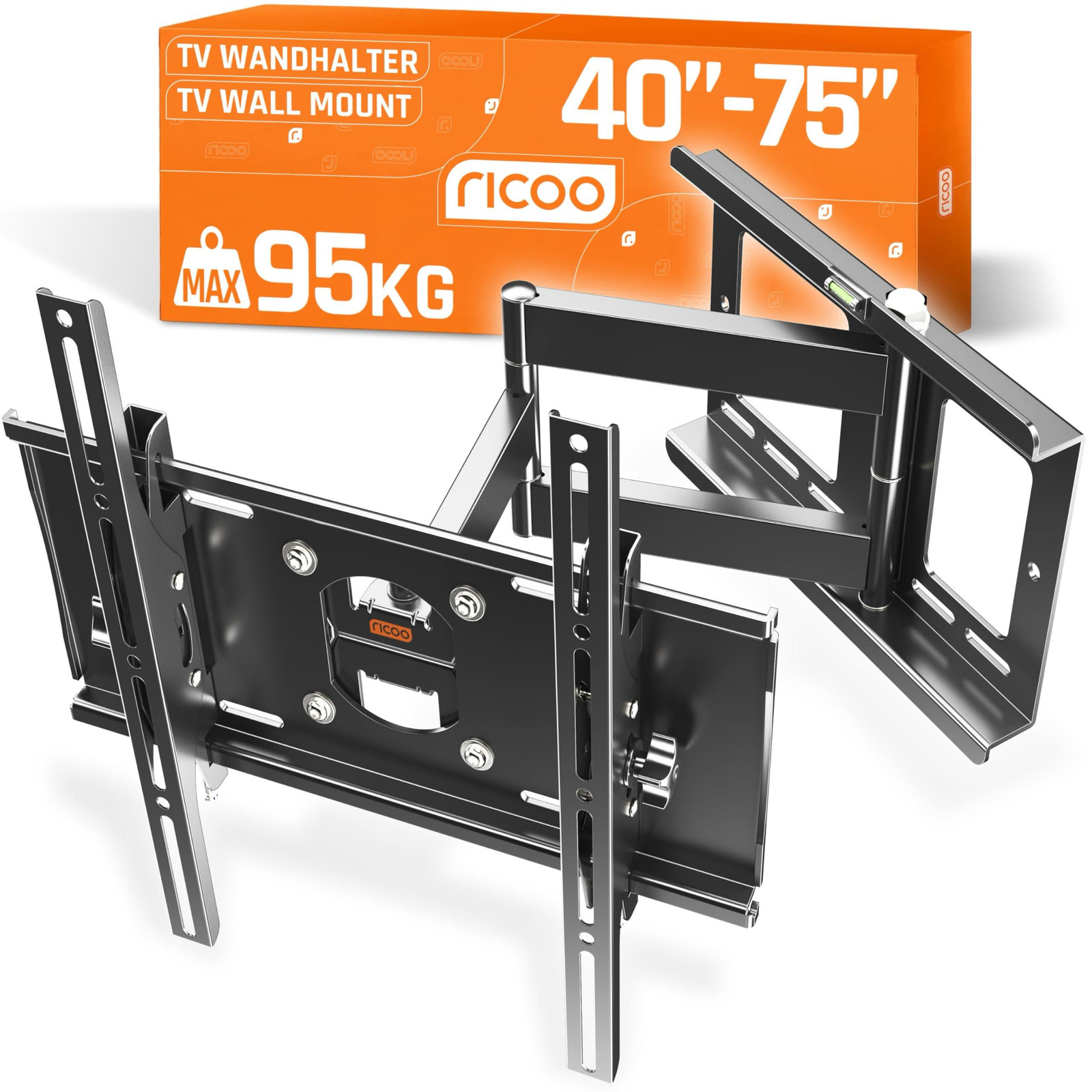RICOO R23-S TV-wandhouder, schwenkbaar en kantelbaar voor televisies van 40-75 inch, geschikt tot 95 kg, VESA 40