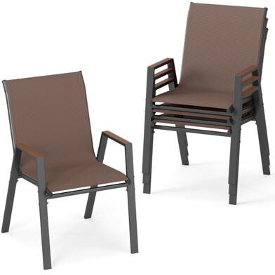 Costway Set of 4 Stackable Patio Chairs with High Backs for Backyard 400 LBS-Brown