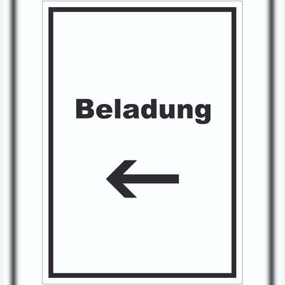 HB-Druck Beladung Aufkleber mit Text und Richtungspfeil links Transport Fracht hochkant A3 (297x420mm)