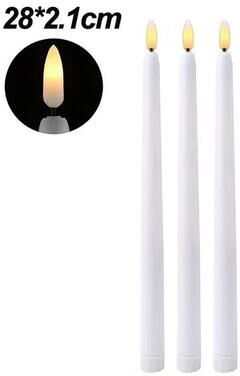 Uplifted Finds Battery Operated LED Flameless Taper Candles Electric Flickering Long Candlesticks For Weddings And Home Decor style C White 3 Pcs