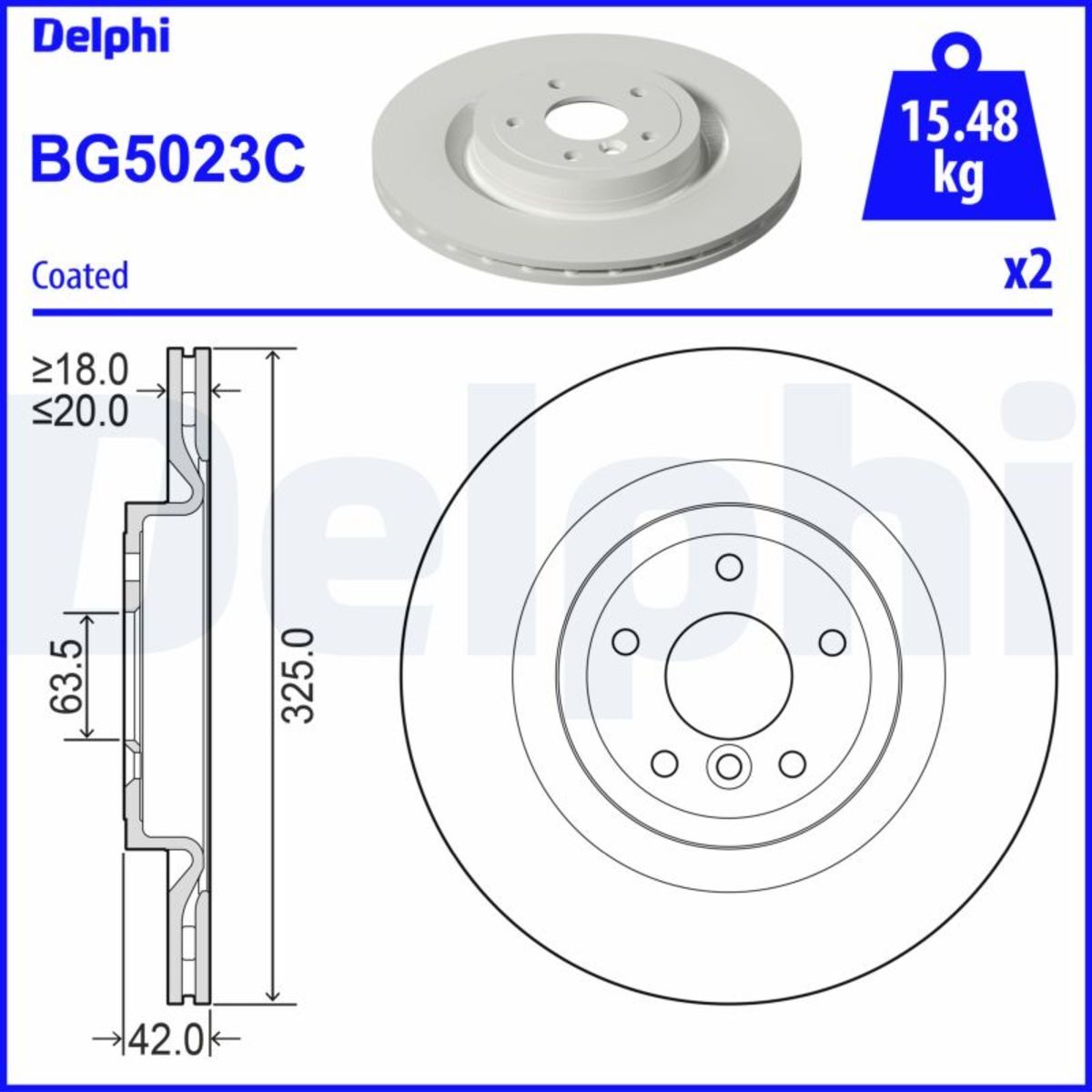 Bremsscheiben DELPHI BG5023C hinten, belüftet, 2 Stück