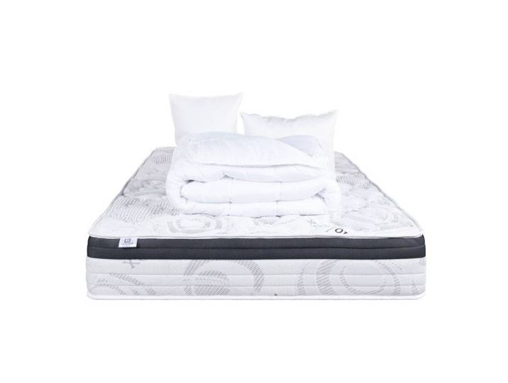 Matelas 160x200 cm Sleeplux 26cm latex ergonomique face été/hiver haute densité + 2 Oreillers + couette