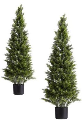 Kodotan sofa Artificial Topiary Cedar Trees, 48 inch 2 Set Faux Pine Shrubs Plants, Fake Silk Tree Look Real, Easy Assembly for Decor Front